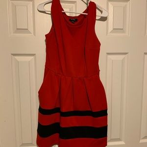 Red and black dress.
